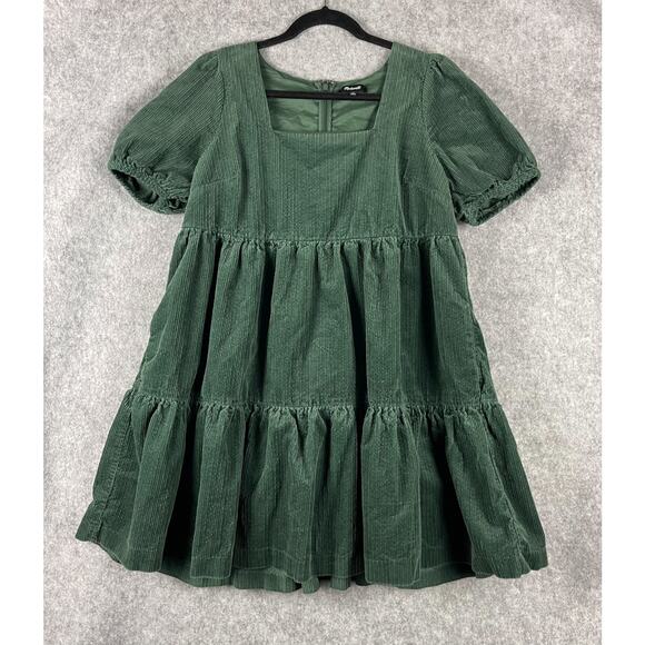 Madewell Dresses & Skirts - Madewell Corduroy Aidy Dress Womens 10 Green Square Neck Tiered Babydoll Holiday